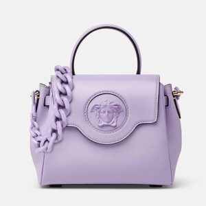 Versace Women La Medusa Small Handbag Crafted From Premium Leather-Purple