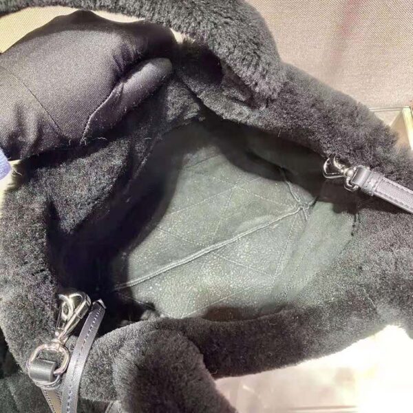 Prada Women Iconic Triangle Logo Soft Shearling Tote-Black - Image 2
