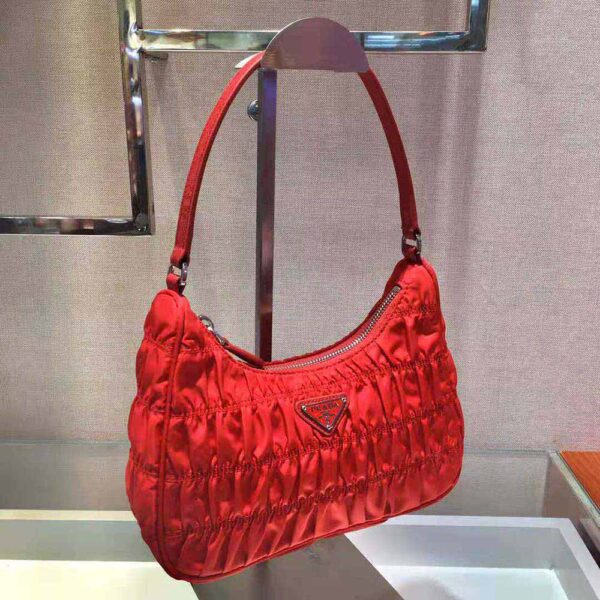 Prada Women Nylon and Saffiano Leather Mini Bag-Red - Image 3