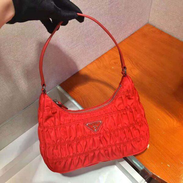 Prada Women Nylon and Saffiano Leather Mini Bag-Red - Image 8