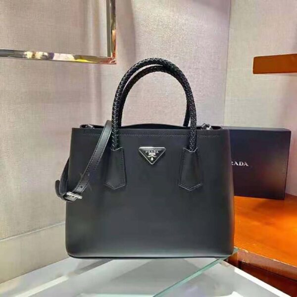 Prada Women Prada Double Medium Leather Handbag-Black - Image 2