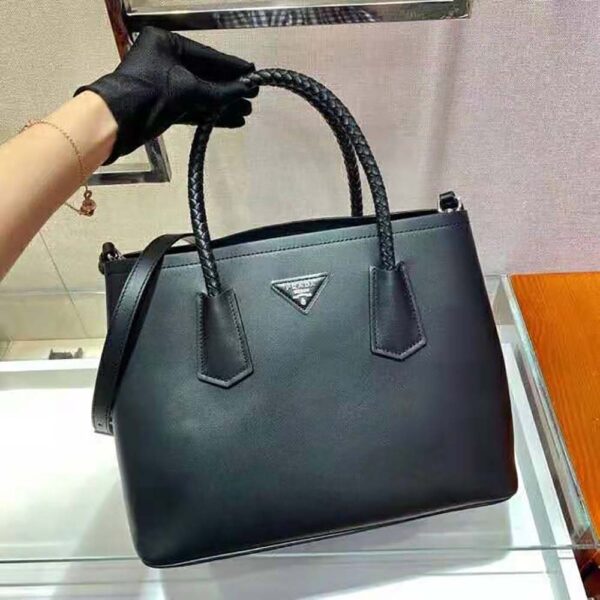 Prada Women Prada Double Medium Leather Handbag-Black - Image 9