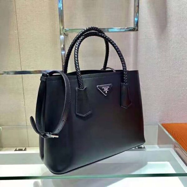 Prada Women Prada Double Medium Leather Handbag-Black - Image 8