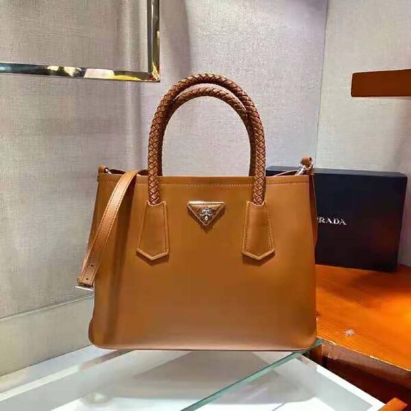 Prada Women Prada Double Medium Leather Handbag-Brown - Image 7