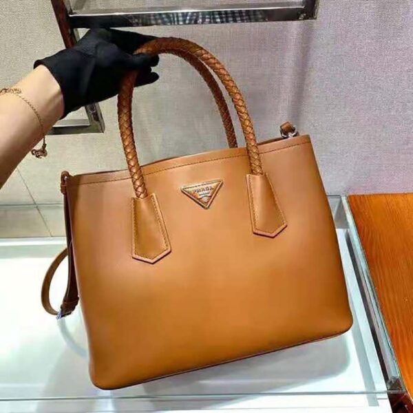 Prada Women Prada Double Medium Leather Handbag-Brown - Image 6