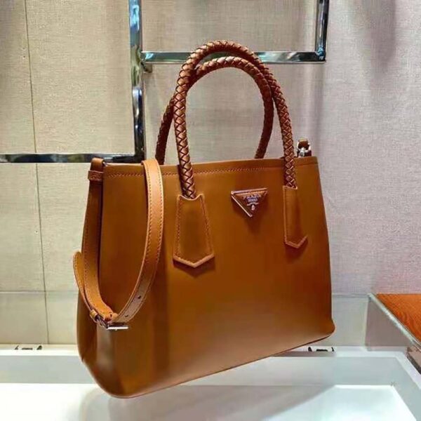 Prada Women Prada Double Medium Leather Handbag-Brown - Image 5