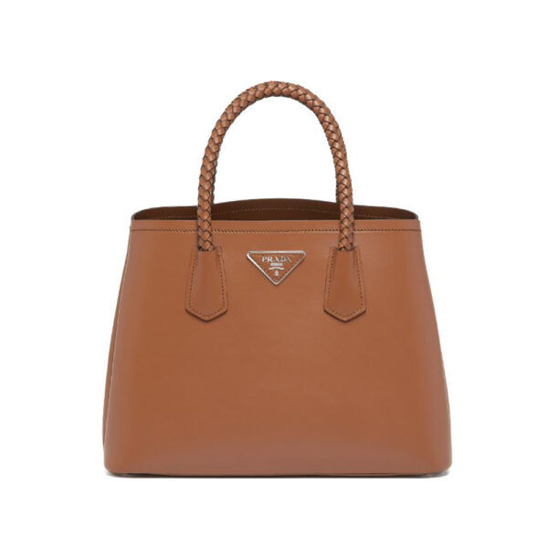 Prada Women Prada Double Medium Leather Handbag-Brown