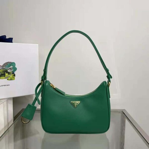 Prada Women Saffiano Leather Mini-Bag with the Metal Triangle Logo-Green - Image 6