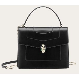 Bvlgari Women Large Flap Cover Bag “Serpenti Forever” in Calf-Black