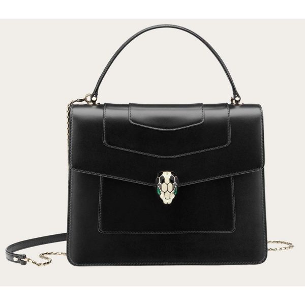 Bvlgari Women Large Flap Cover Bag “Serpenti Forever” in Calf-Black