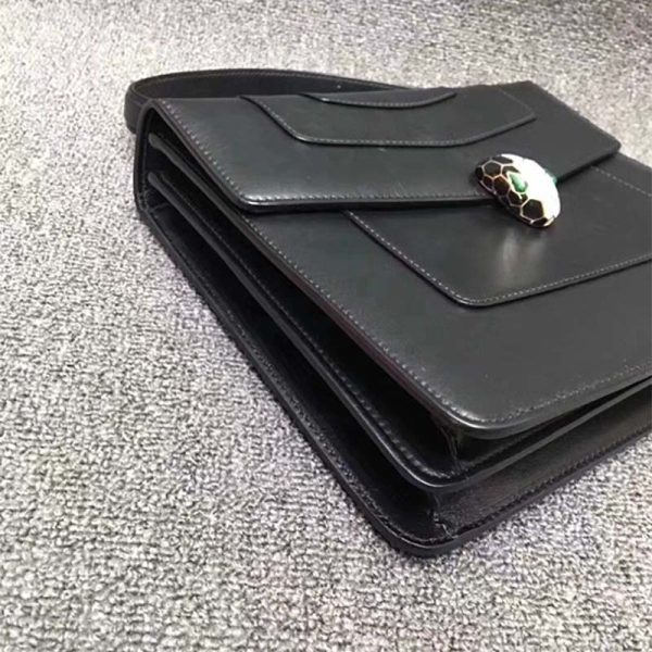 Bvlgari Women Large Flap Cover Bag “Serpenti Forever” in Calf-Black - Image 8