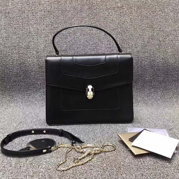 Bvlgari Women Large Flap Cover Bag “Serpenti Forever” in Calf-Black - Image 7