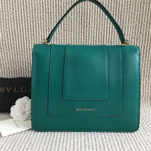Bvlgari Women Large Flap Cover Bag “Serpenti Forever” in Calf-Green