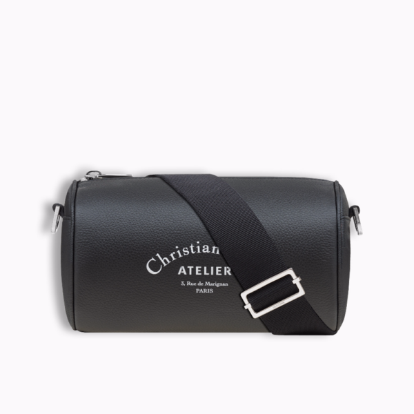 Dior Unisex Black Grained Calfskin “Roller” Pouch with “Atelier” Print