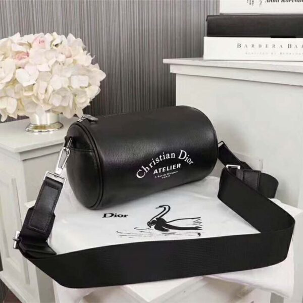 Dior Unisex Black Grained Calfskin “Roller” Pouch with “Atelier” Print - Image 4