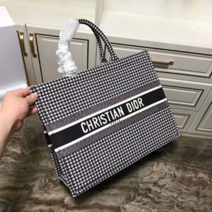 Dior Women Book Tote Bag in Embroidered Canvas-Black-Black