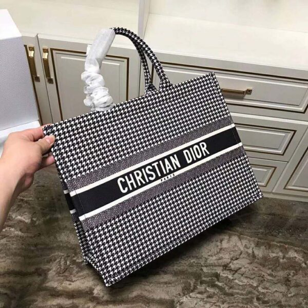 Dior Women Book Tote Bag in Embroidered Canvas-Black-Black