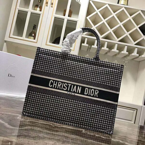 Dior Women Book Tote Bag in Embroidered Canvas-Black-Black - Image 9