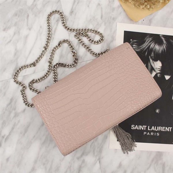 Saint Laurent YSL Women Kate Small Tassel Embossed Crocodile Shiny-Pink - Image 3