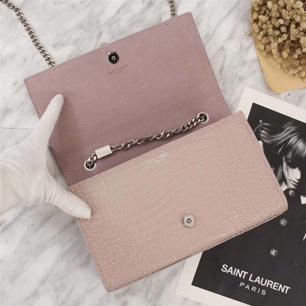 Saint Laurent YSL Women Kate Small Tassel Embossed Crocodile Shiny-Pink - Image 9