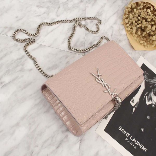 Saint Laurent YSL Women Kate Small Tassel Embossed Crocodile Shiny-Pink - Image 2