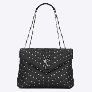 Saint Laurent YSL Women Loulou Medium Leather and Studs-Black