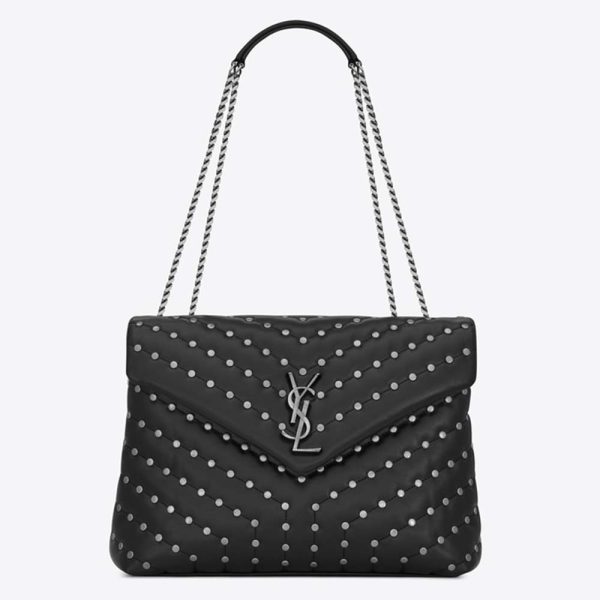 Saint Laurent YSL Women Loulou Medium Leather and Studs-Black