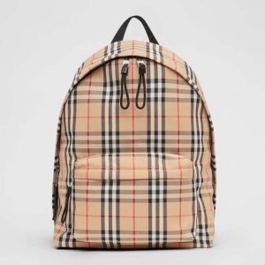Burberry Men Vintage Check Nylon Backpack-Beige