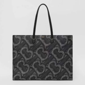 Burberry Women Monogram Print E-canvas Tote Bag-Black