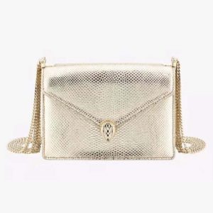 Bvlgari Women Serpenti Forever Shoulder Bag in Karung Leather-Beige