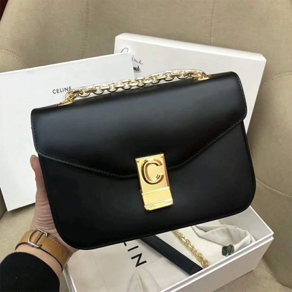 Celine Women Medium C Bag in Shiny Calfskin-Black - Image 2