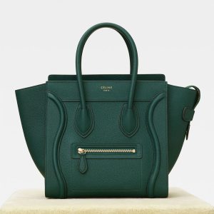 Celine Women Micro Luggage Handbag in Drummed Calfskin-Olive