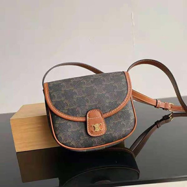 Celine Women Mini Besace in Triomphe Canvas and Calfskin-Brown - Image 2
