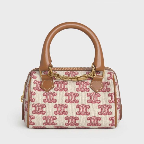 Celine Women Mini Boston Bag in Textile with Triomphe Embroidery
