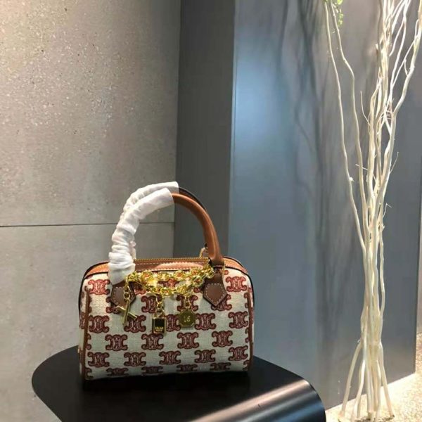Celine Women Mini Boston Bag in Textile with Triomphe Embroidery - Image 9