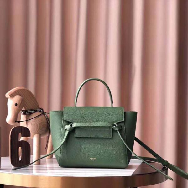 Celine Women Nano Belt Bag in Grained Calfskin Bag-Green