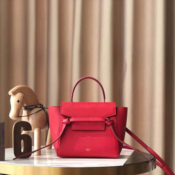 Celine Women Nano Belt Bag in Grained Calfskin Bag-Red - Image 2