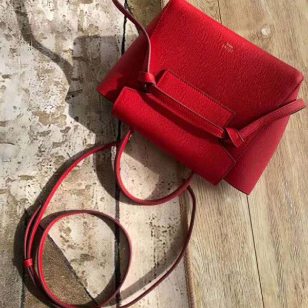Celine Women Nano Belt Bag in Grained Calfskin Bag-Red - Image 5