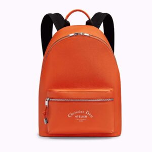 Dior Men Rider Rucksack in Burgundy Grained Calfskin-Orange