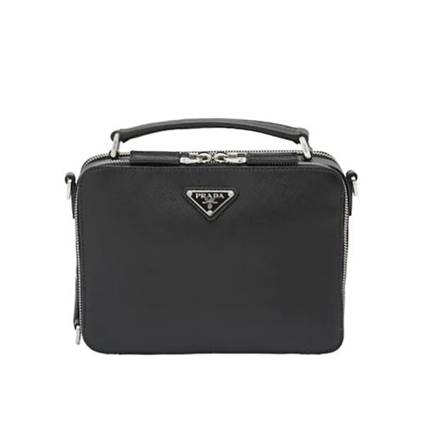 Prada Men Brique Saffiano Leather Cross-Body Bag-Black