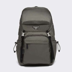 Prada Men Re-Nylon and Saffiano Leather Backpack-Silver