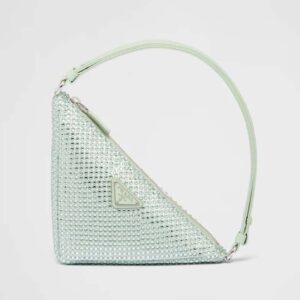 Prada Women Crystal-Studded Satin Pouch-Auqa