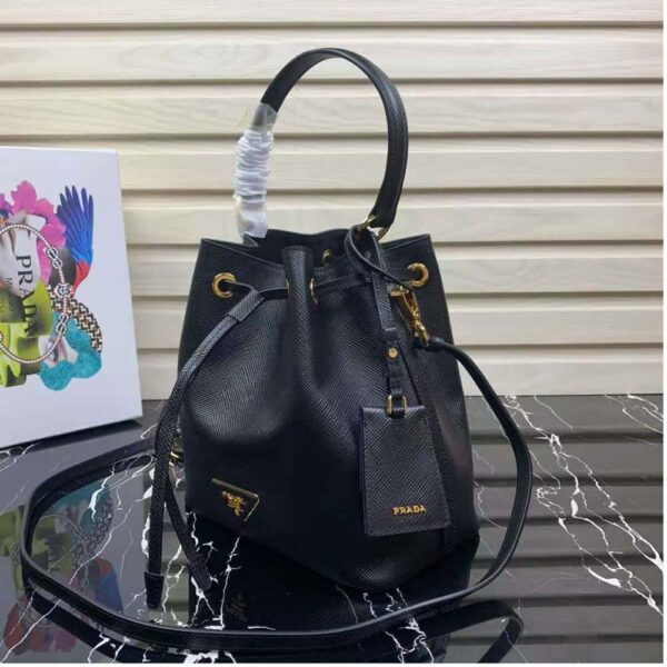 Prada Women Saffiano Leather Bucket Bag-Black - Image 3