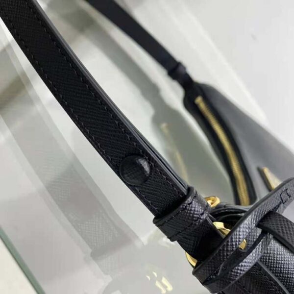 Prada Women Saffiano Leather Mini-Bag with the Metal Triangle Logo-Black - Image 2