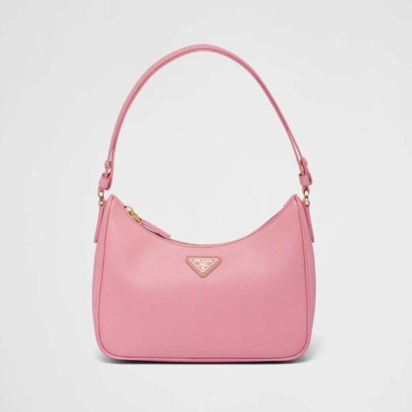 Prada Women Saffiano Leather Mini-Bag with the Metal Triangle Logo-Pink