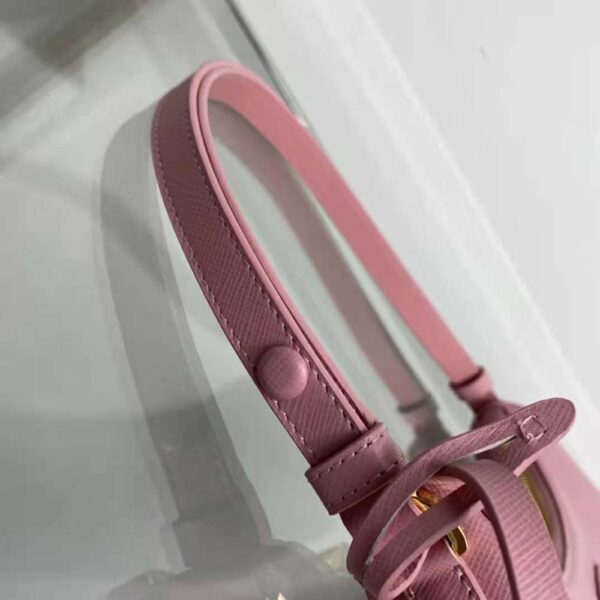 Prada Women Saffiano Leather Mini-Bag with the Metal Triangle Logo-Pink - Image 2