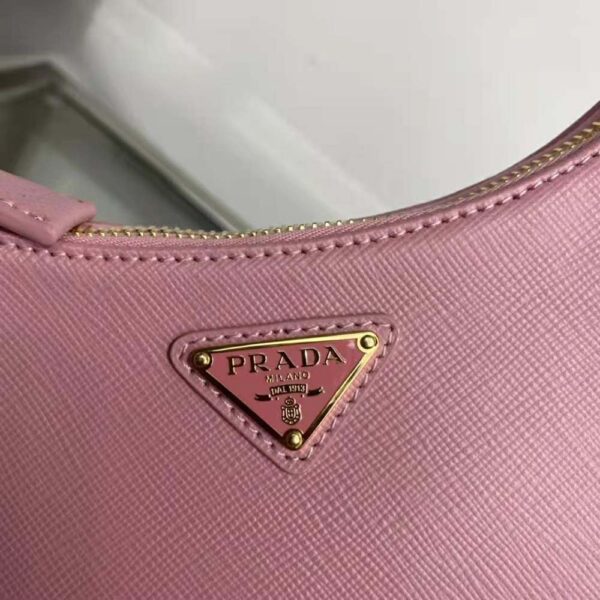 Prada Women Saffiano Leather Mini-Bag with the Metal Triangle Logo-Pink - Image 4
