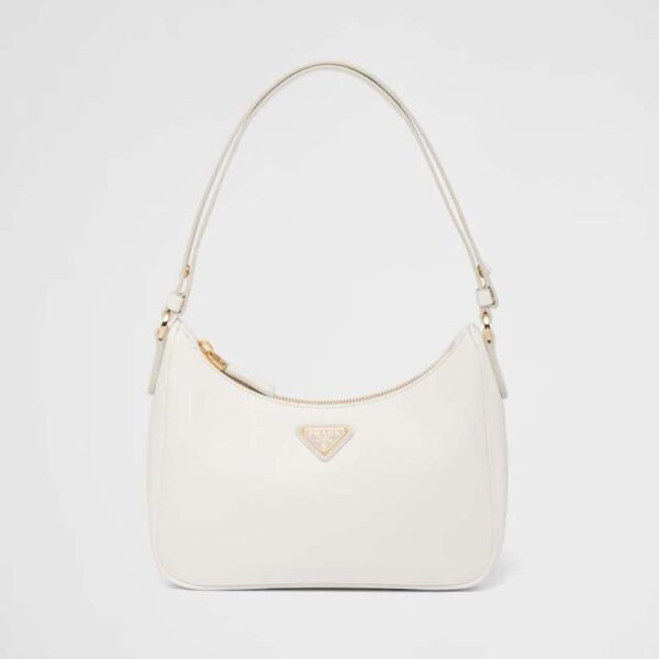 Prada Women Saffiano Leather Mini-Bag with the Metal Triangle Logo-White