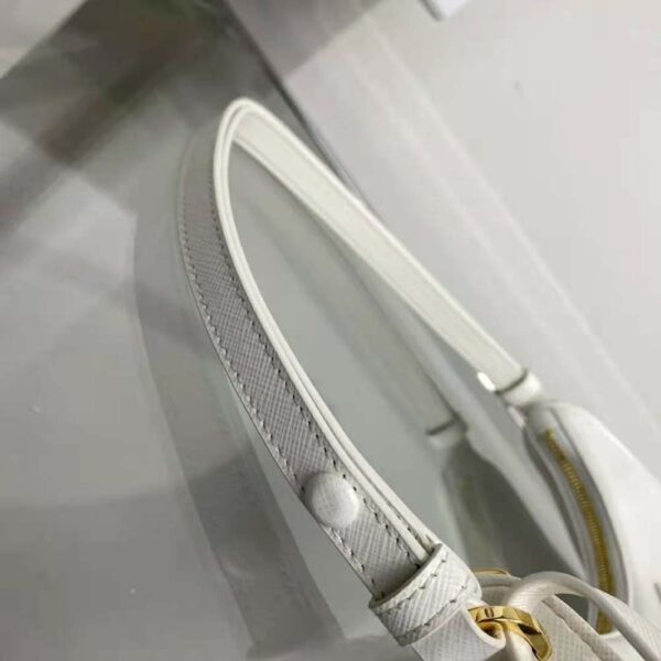 Prada Women Saffiano Leather Mini-Bag with the Metal Triangle Logo-White - Image 4
