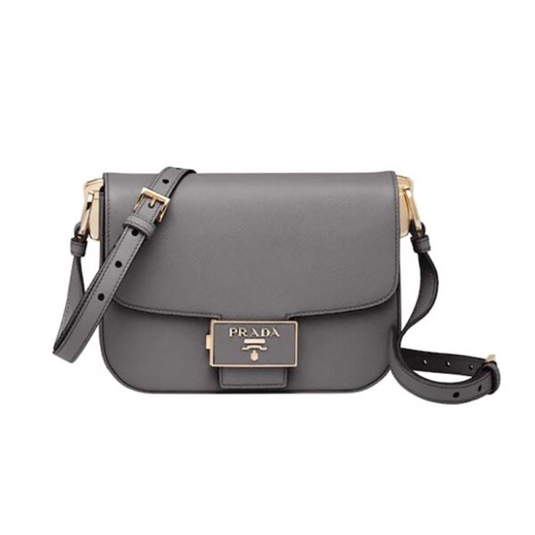 Prada Women Saffiano Leather Prada Embleme Bag-Gray